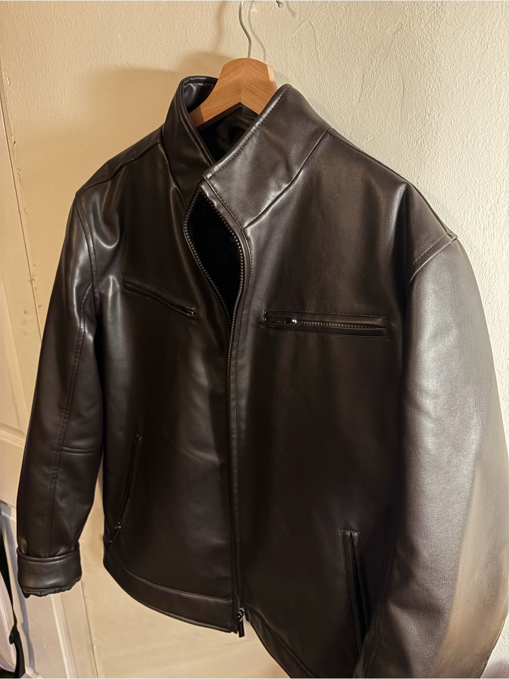 London Fog Black Leather Bomber Jacket